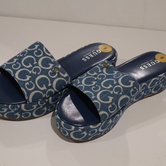 Guess Blue Platform Open Toe Slides - Size 8 PERFECT CONDITION! - Picture 7 of 8